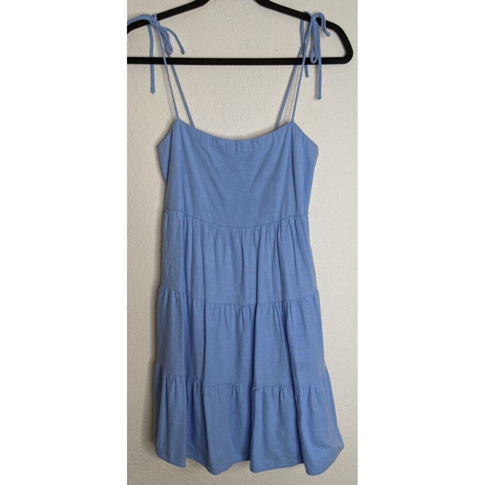Abercrombie & Fitch Light Blue Linen Viscose Tiered Tie Strap Dress SM